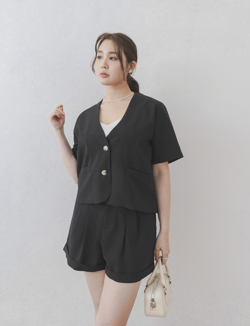 MISS. Wrinkle-Resistant Soft Linen Collarless Blazer Plus Size Jacket