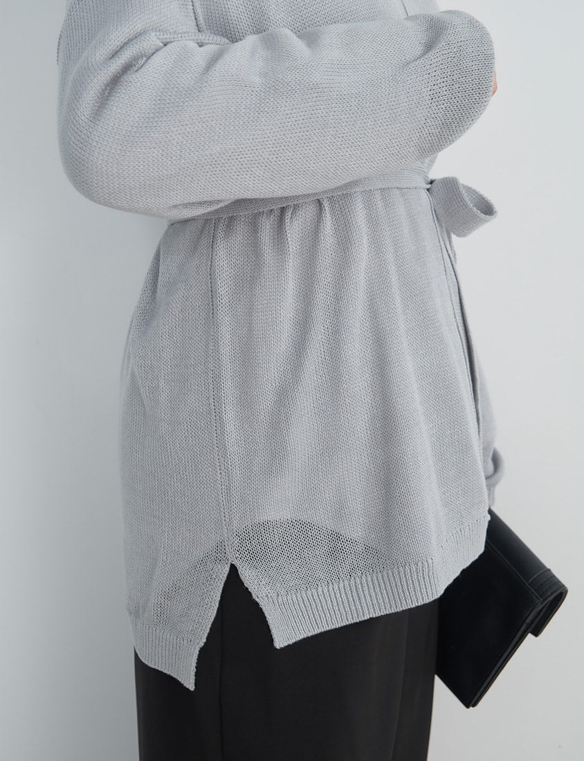 MISS. Korean Sheer Knit Plus Size Long Sleeve Top (with Waist Tie)