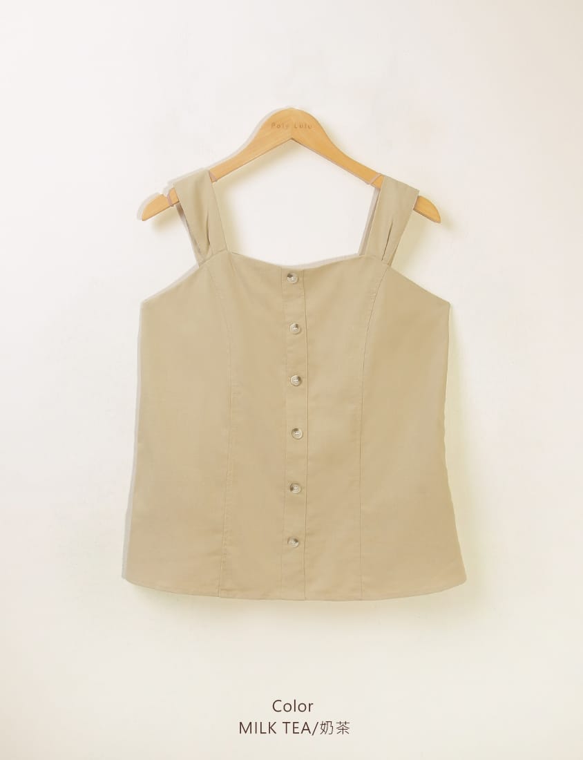 Cotton Linen Faux Button Slimming Panel Plus Size Camisole