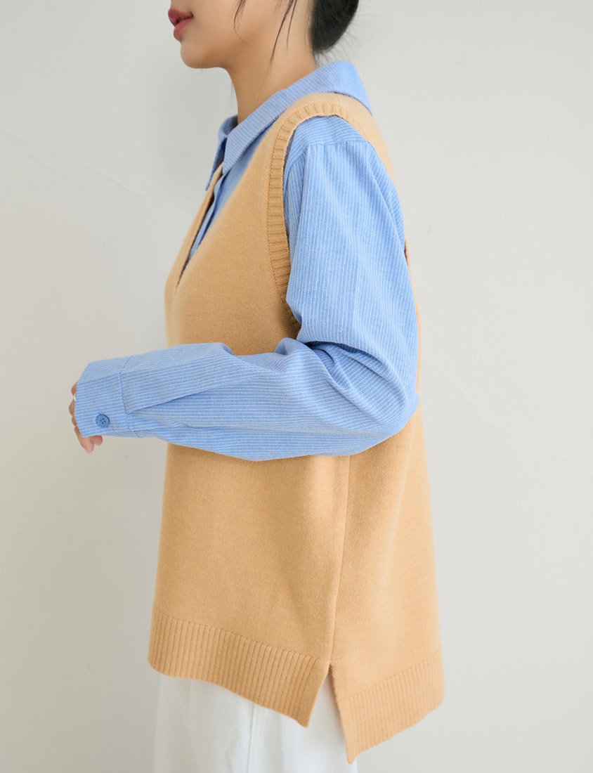 Versatile Multicolor V-Neck Mid-Length Plus Size Knit Vest