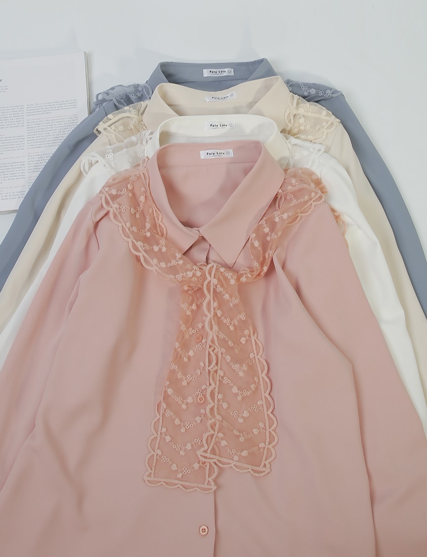 MISS. Two Piece Korean Style Lace Chiffon Plus Size Blouse (With Shawl)