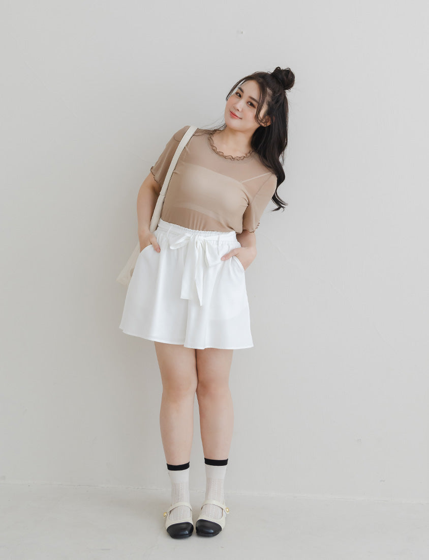 Double Layered Ruffle Sheer Stretch Plus Size Top