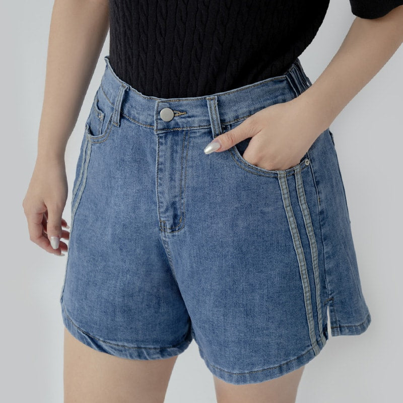 Varsity Contrast Plus Size Denim Shorts