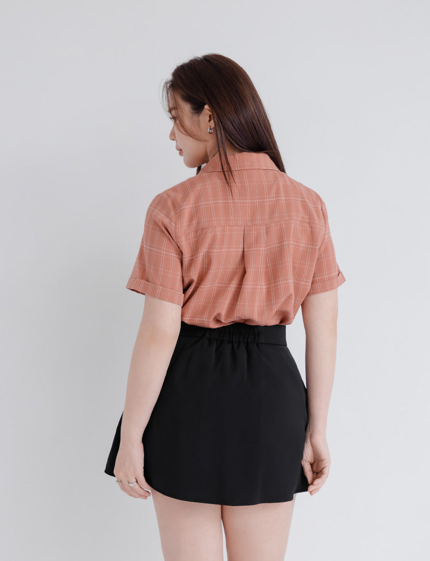 MISS. Ultra Waist-Sculpting Boned Back Elastic Slit Plus Size Mini Skirt (With Shorts)