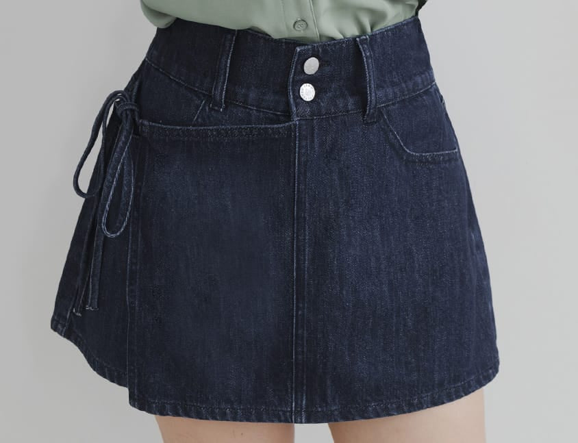 High-Waist Double Button Asymmetric Tie Plus Size Skort