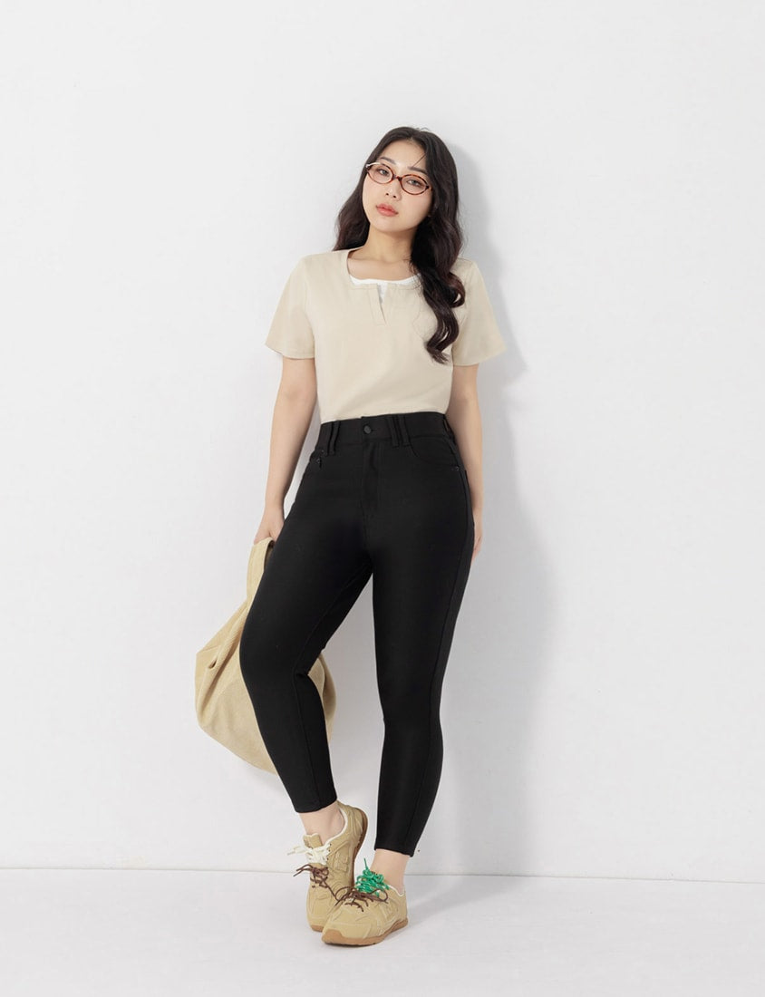 Versatile V-Neck Faux Two Piece Plus Size Tee