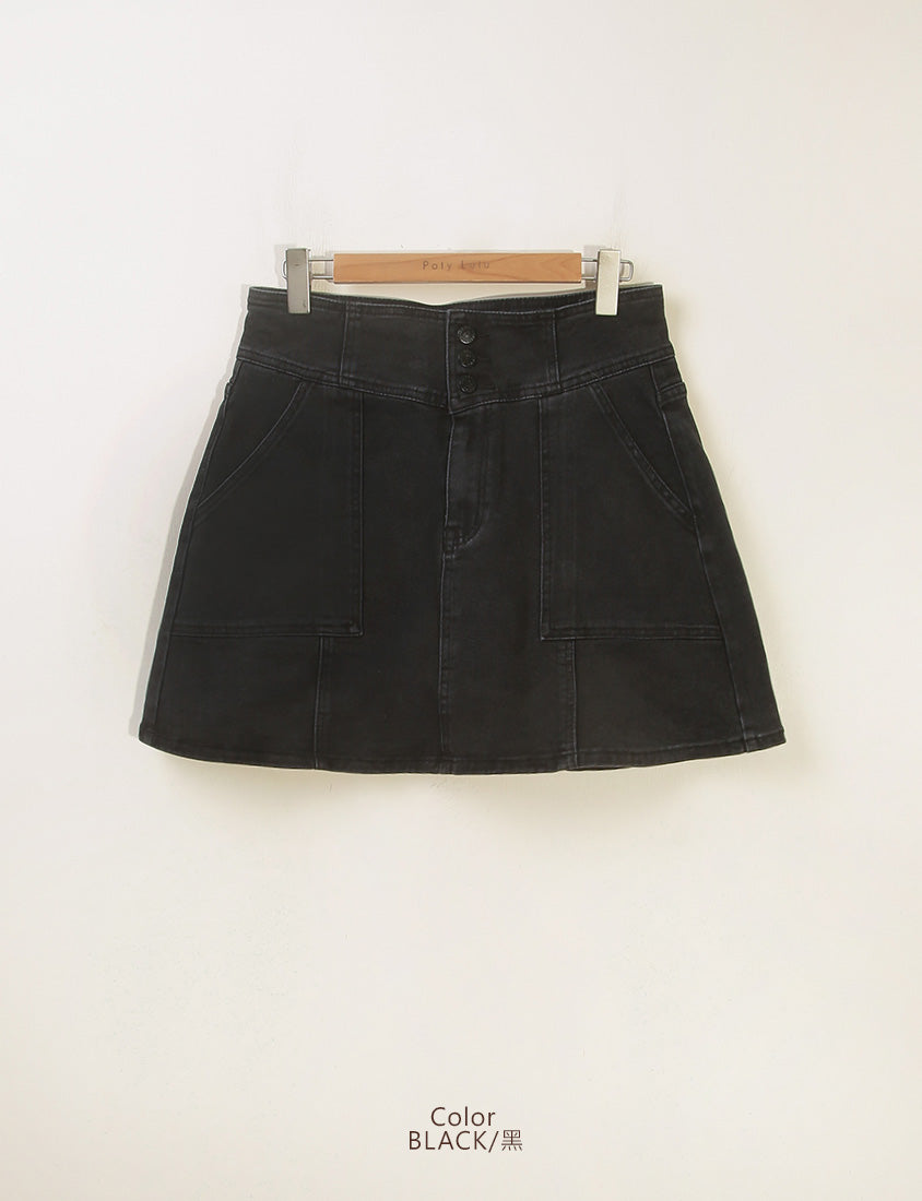 MUA! Ultra Stretch High Waist Washed Denim Plus Size Mini Skirt (With Pants)