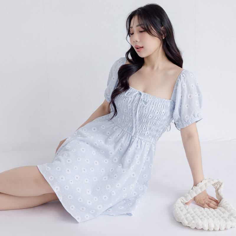 Cottagecore Two Way Floral Puff Sleeve Plus Size Mini Dress