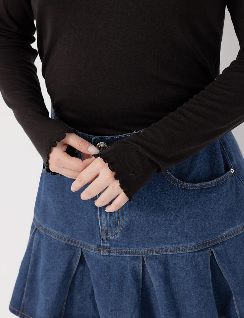 Sheer Tencel Wool Crew Neck Plus Size Long Sleeve Top