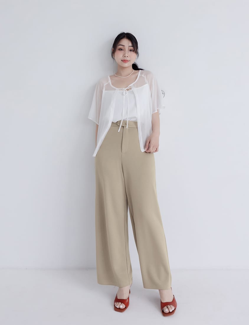 MISS. Faux Two-Piece Sheer Front-Tie Plus Size Top