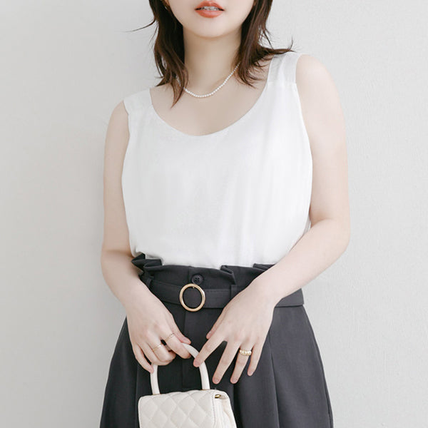 MISS. Elegant Satin Sheen Crew-Neck Plus Size Tank Top