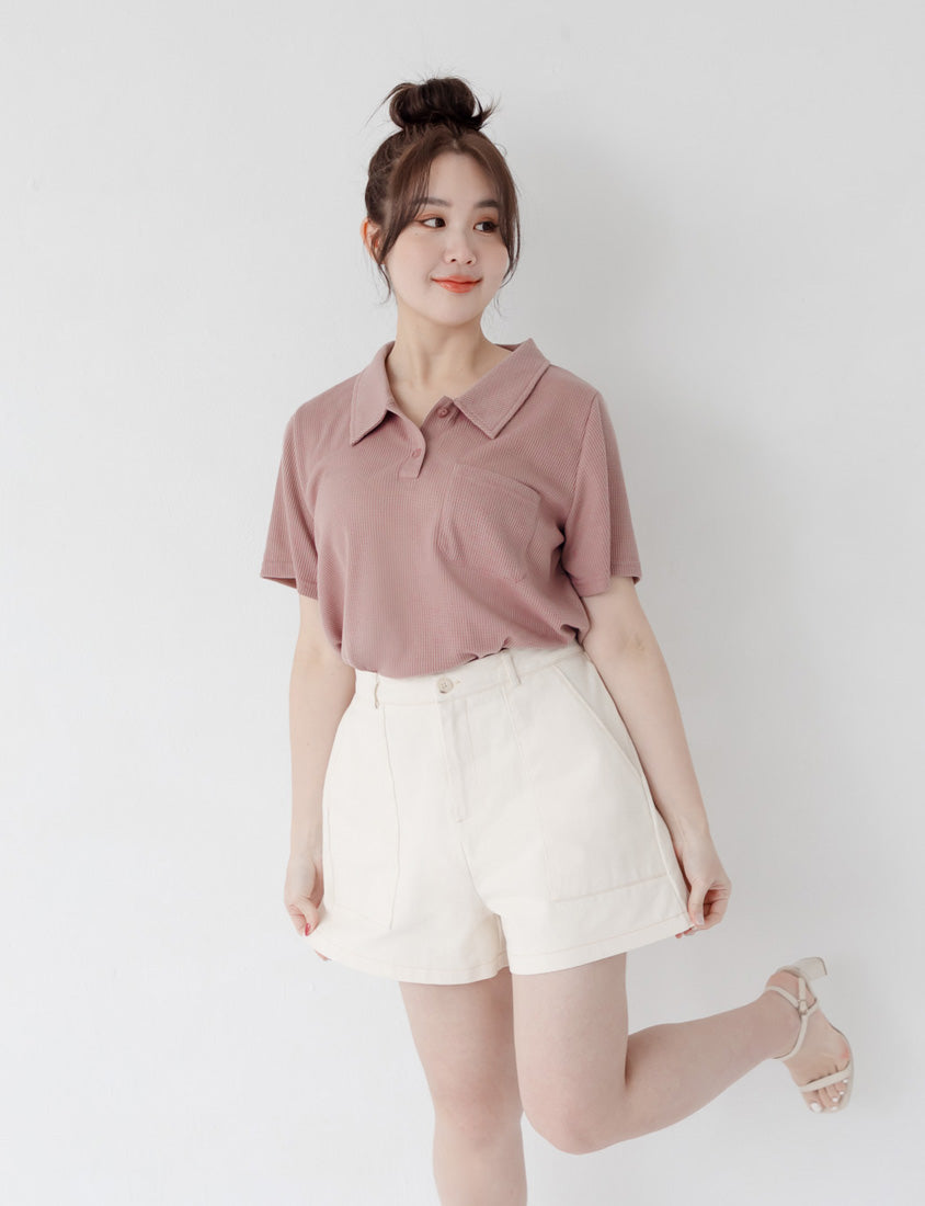 Twill Contrast Stitch High Waist Plus Size Shorts