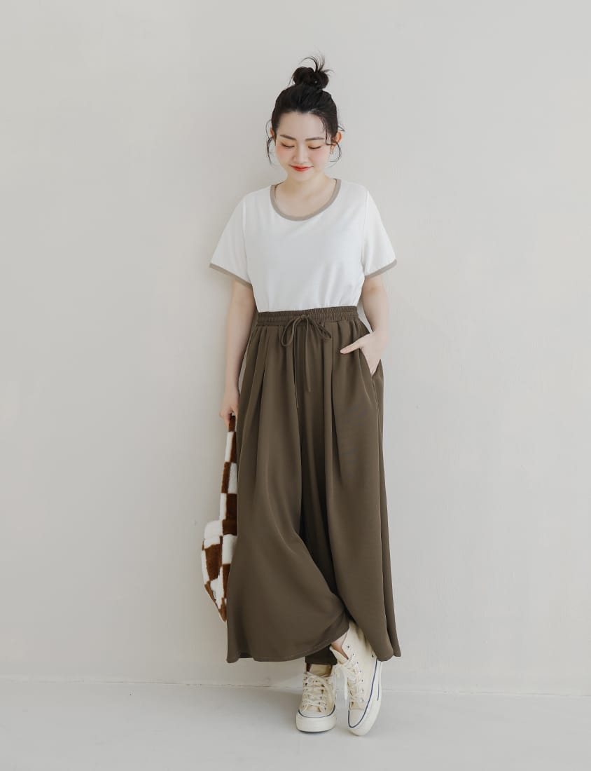 Korean Style Large Pleated Elastic Waist Tie Plus Size Wide Leg Pants