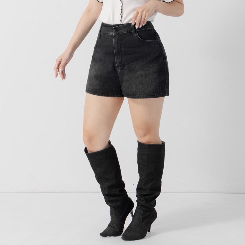 MUA! Asymmetrical Waistband Plus Size Denim Shorts