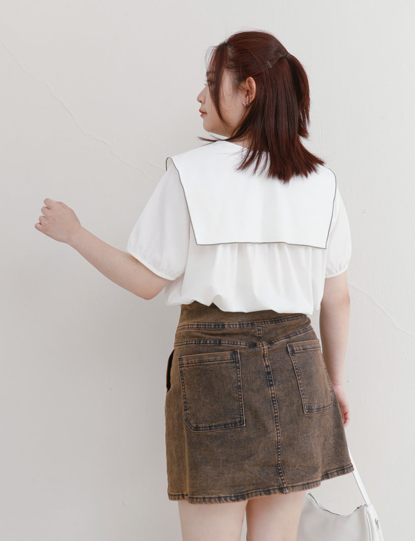 Sweet Contrast Lapel Collar Plus Size Shirt