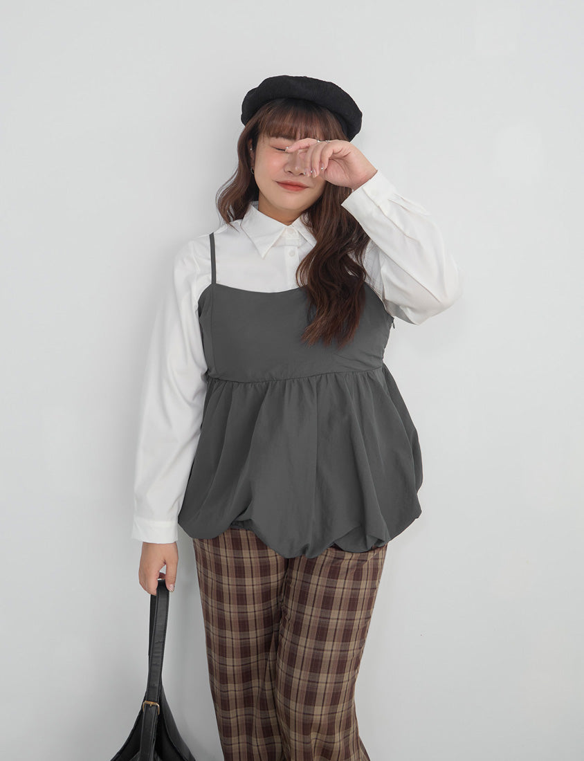 Adjustable Back Hollow Cut Plus Size Bubble Hem Cami Top