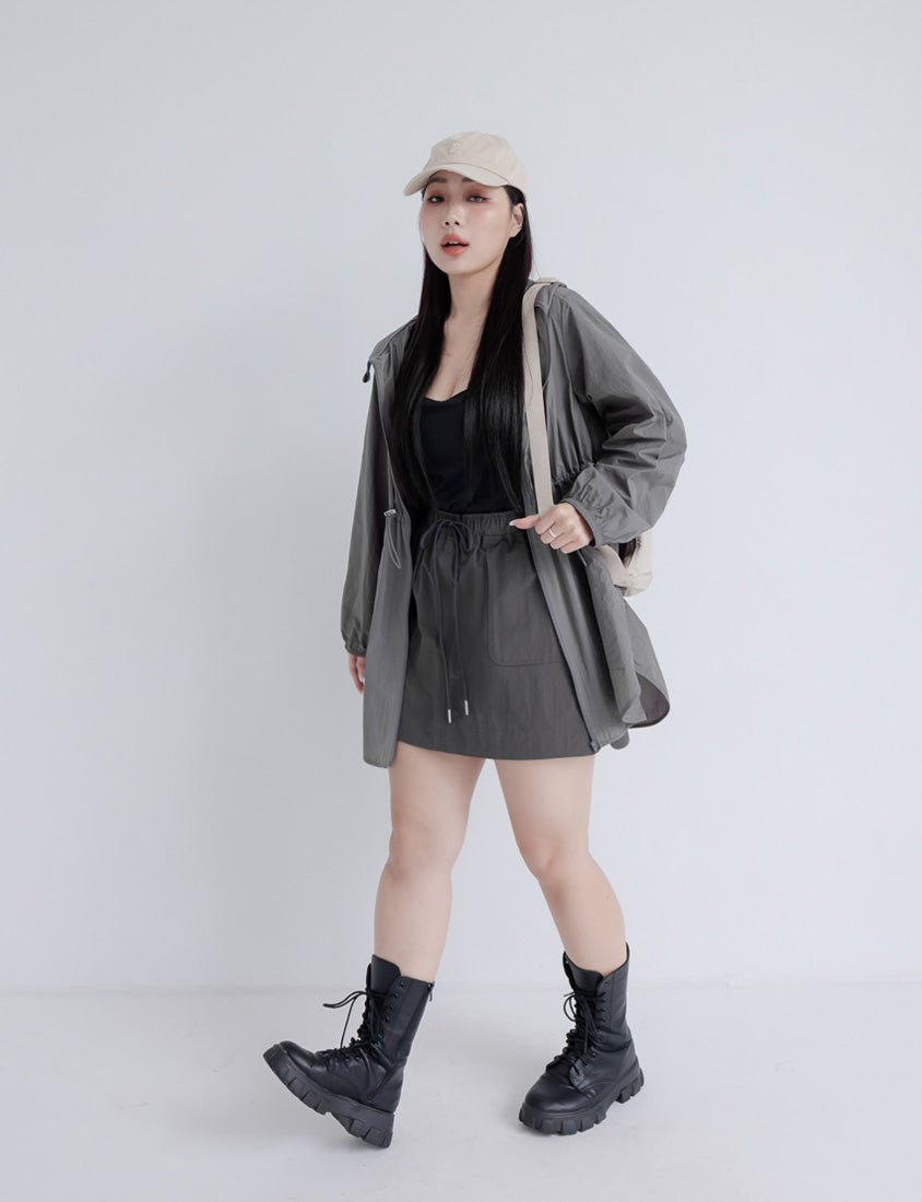 Unique PO’NYO Cargo Elastic Waist Plus Size Short Skirt (with Shorts)