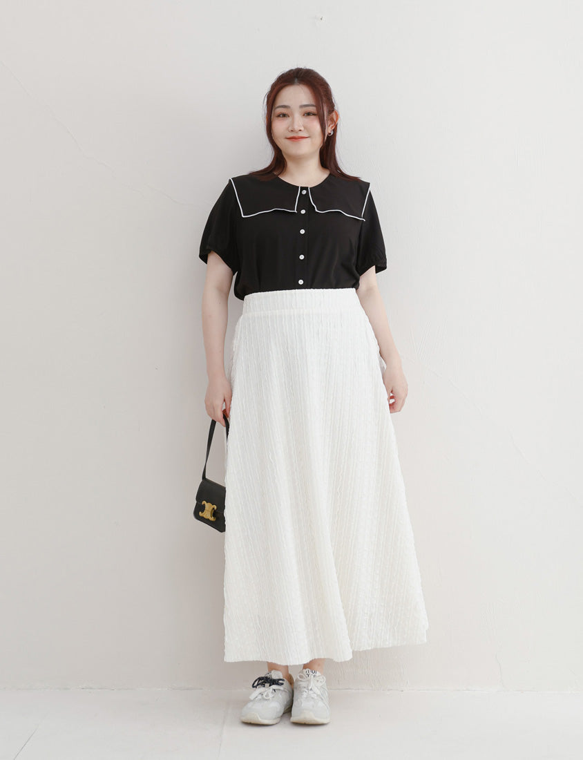 Sweet Contrast Lapel Collar Plus Size Shirt