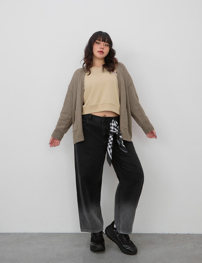 Gradient Wash Elastic Back Waist Plus Size Tapered Jeans