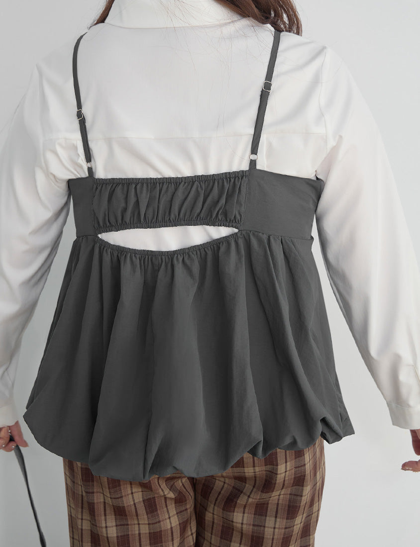 Adjustable Back Hollow Cut Plus Size Bubble Hem Cami Top