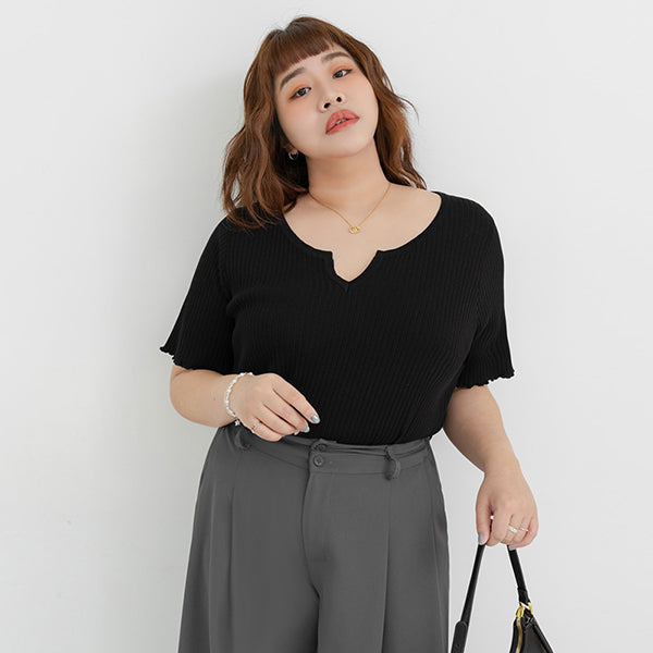 MISS. Essential Wavy Edge Plus Size Knit Top