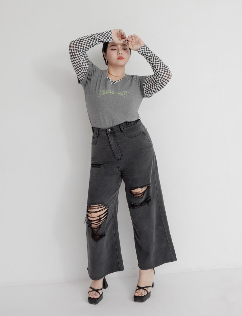 MUA! Lyocell Distressed Plus Size Wide Leg Jeans