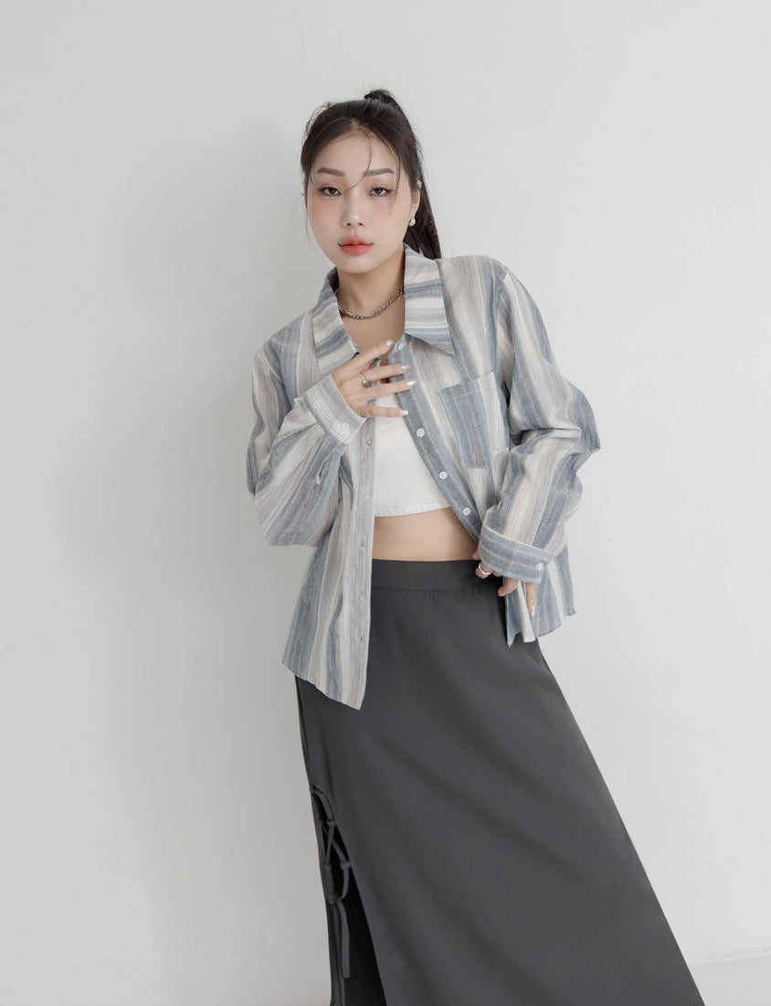 MUA! Tie-Dye Contrast Stripe Long Sleeve Plus Size Shirt