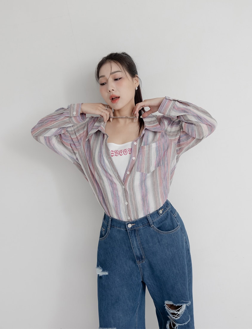 MUA! Tie-Dye Contrast Stripe Long Sleeve Plus Size Shirt