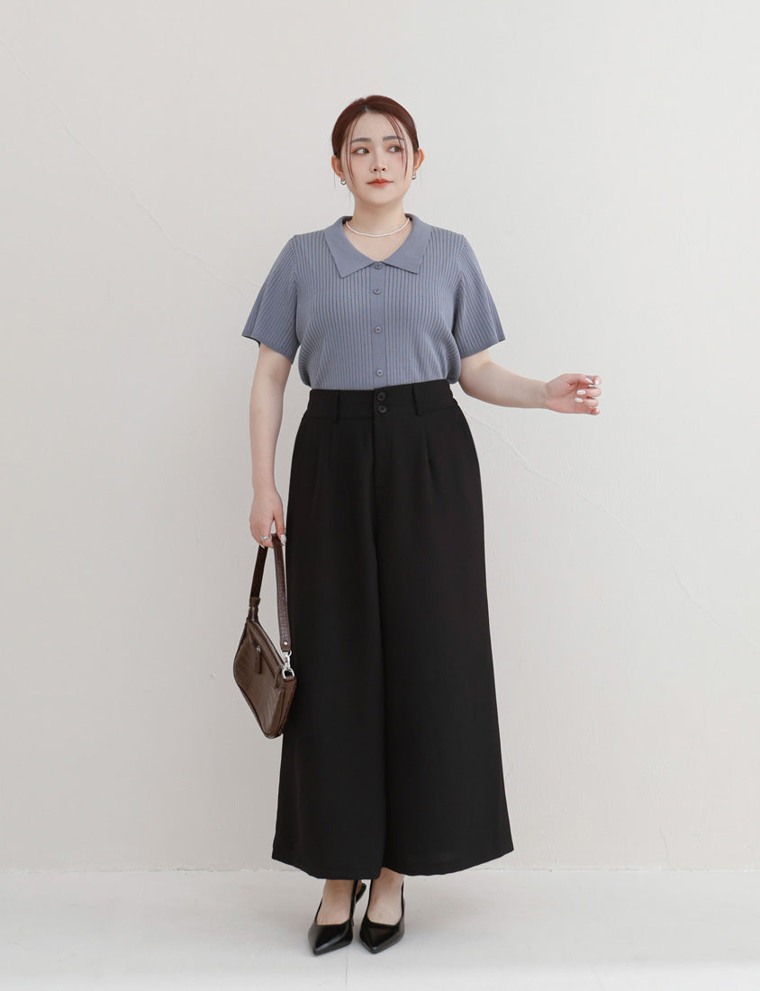 MISS. Versatile Icy Silk Faux Button Collar Plus Size Top