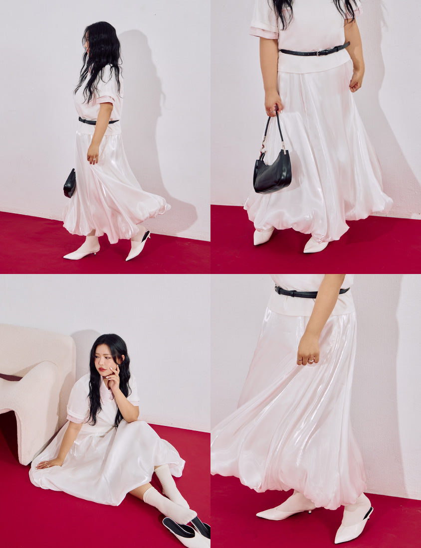 MORE U Airy Glossy Plus Size Bubble Skirt
