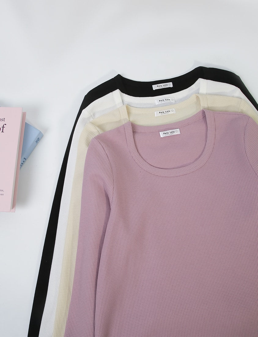 Casual Versatile Waffle Knit Plus Size Long Sleeve Top