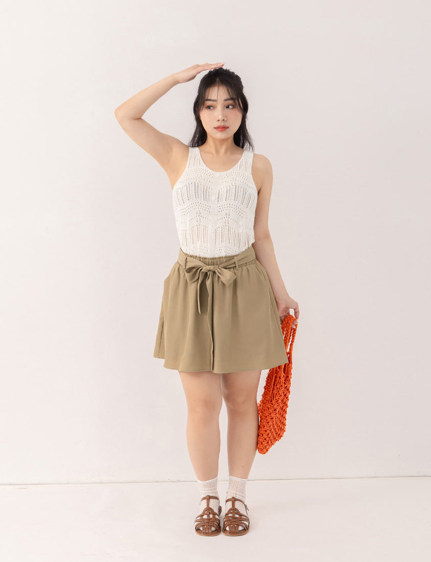 Floral Ruffled Elastic Waist Flowy Plus Size Mini Skort  (With Waist Tie)