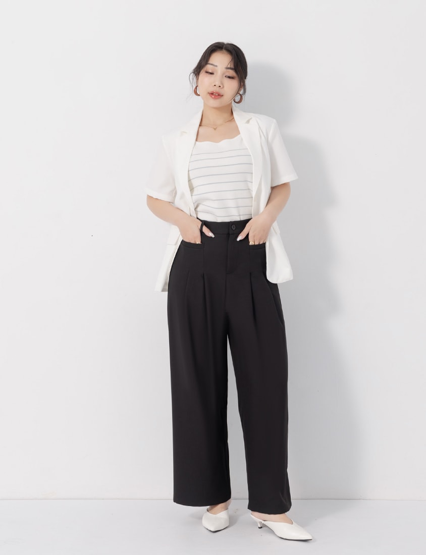 MISS. Wrinkle-Resistant Elastic Back Pleated Plus Size Trousers
