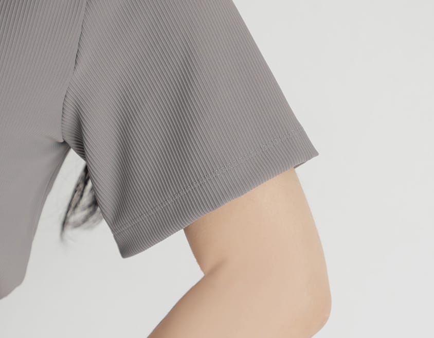 Pobra. Airy Ribbed Square Neck Short Sleeve Plus Size Bra Top