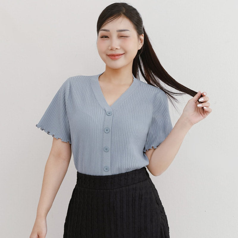 Cooling Lyocell Faux Button Plus Size Knit Top