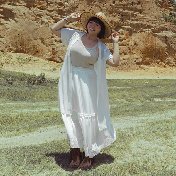 Sheer Vacation-Style Plus Size Long Cover-Ups (with Waist Tie)