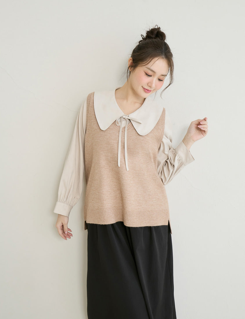 Versatile Multicolor V-Neck Mid-Length Plus Size Knit Vest