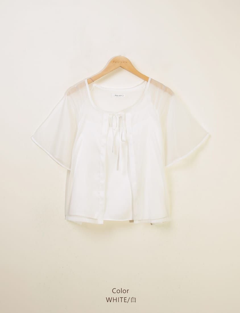 MISS. Faux Two-Piece Sheer Front-Tie Plus Size Top
