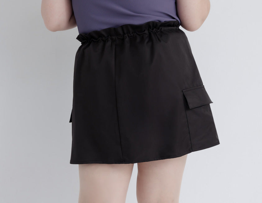 Sweet & Edgy Drawstring Cargo Plus Size Mini Skirt (With Inner Shorts)