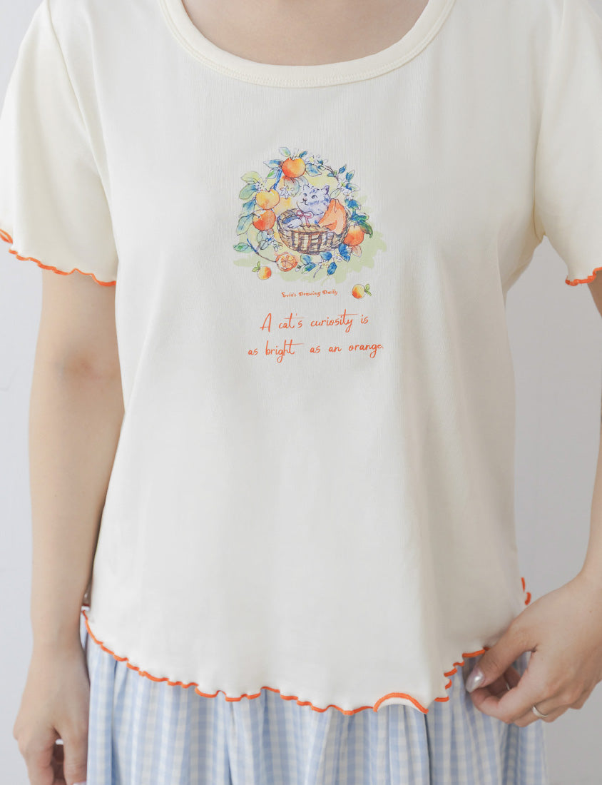 Crew Neck Contrast Ruffle Trim Plus Size Graphic Tee (Illustrator Collaboration)