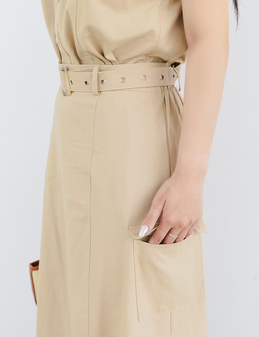 Soft Cotton Linen Stitch A-Line Plus Size Maxi Skirt (with Belt)