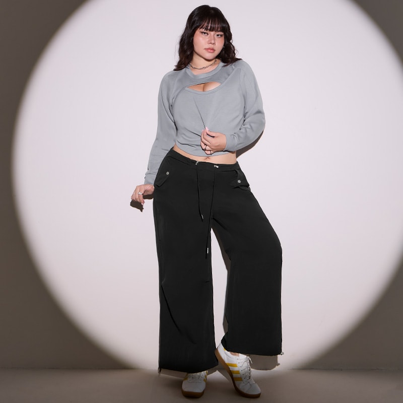 MUA! Edgy Utility Cargo Drawstring Pleated Plus Size Wide Leg Pants