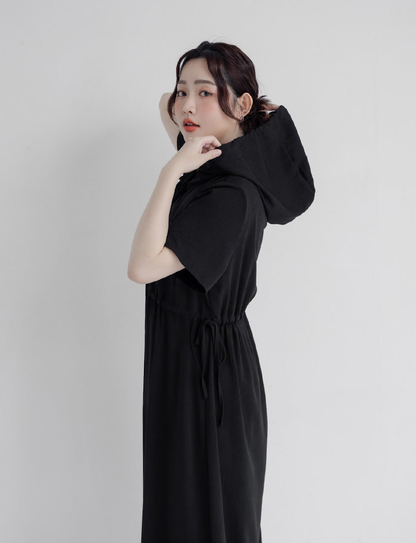Cargo Hooded Button-Up Plus Size Maxi Dress