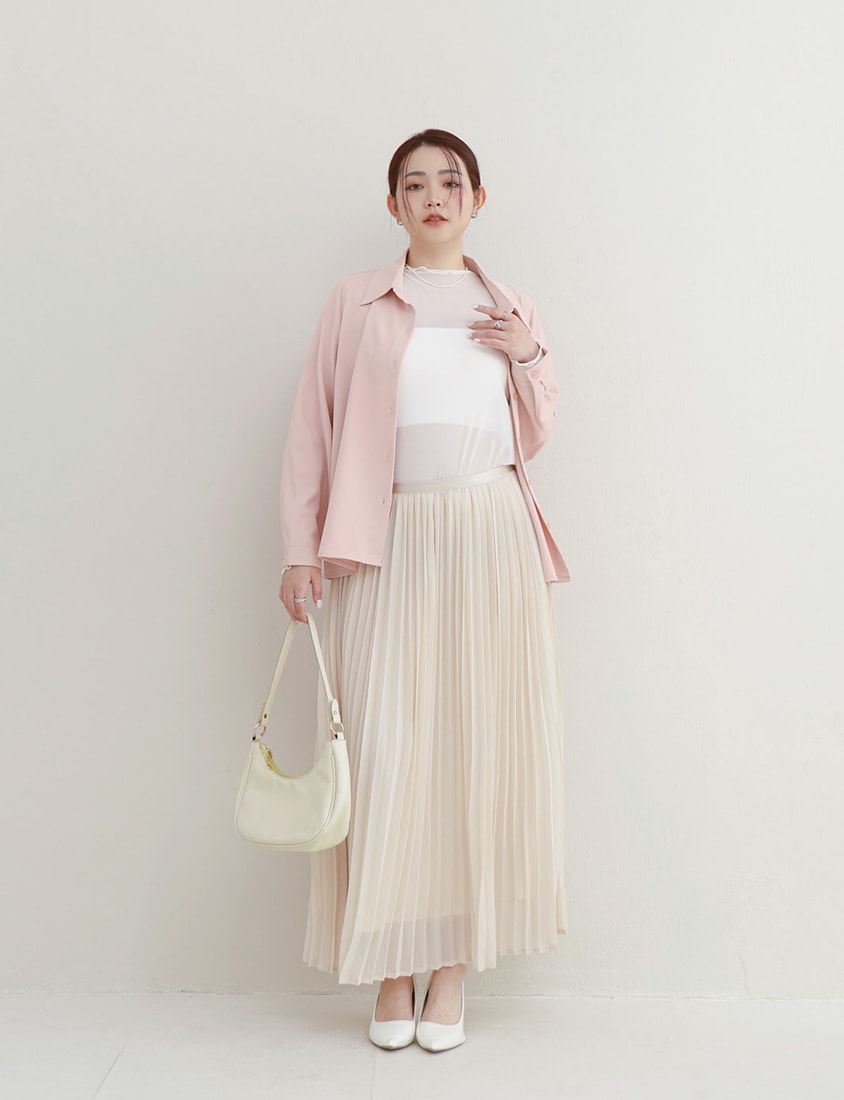 MISS. Elegant Fine-Pleated Double Layer Sheer Plus Size Maxi Skirt