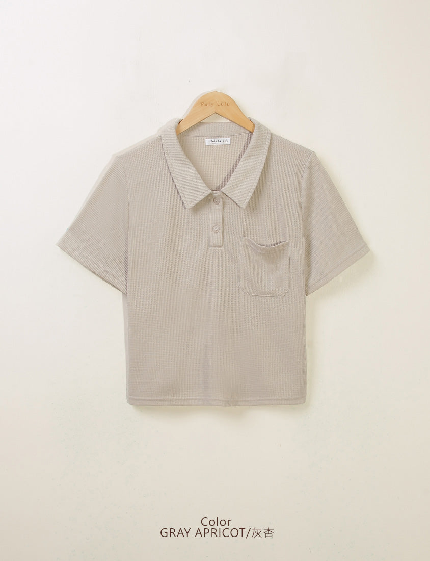 Skin-Friendly Waffle Knit Polo Plus Size Top