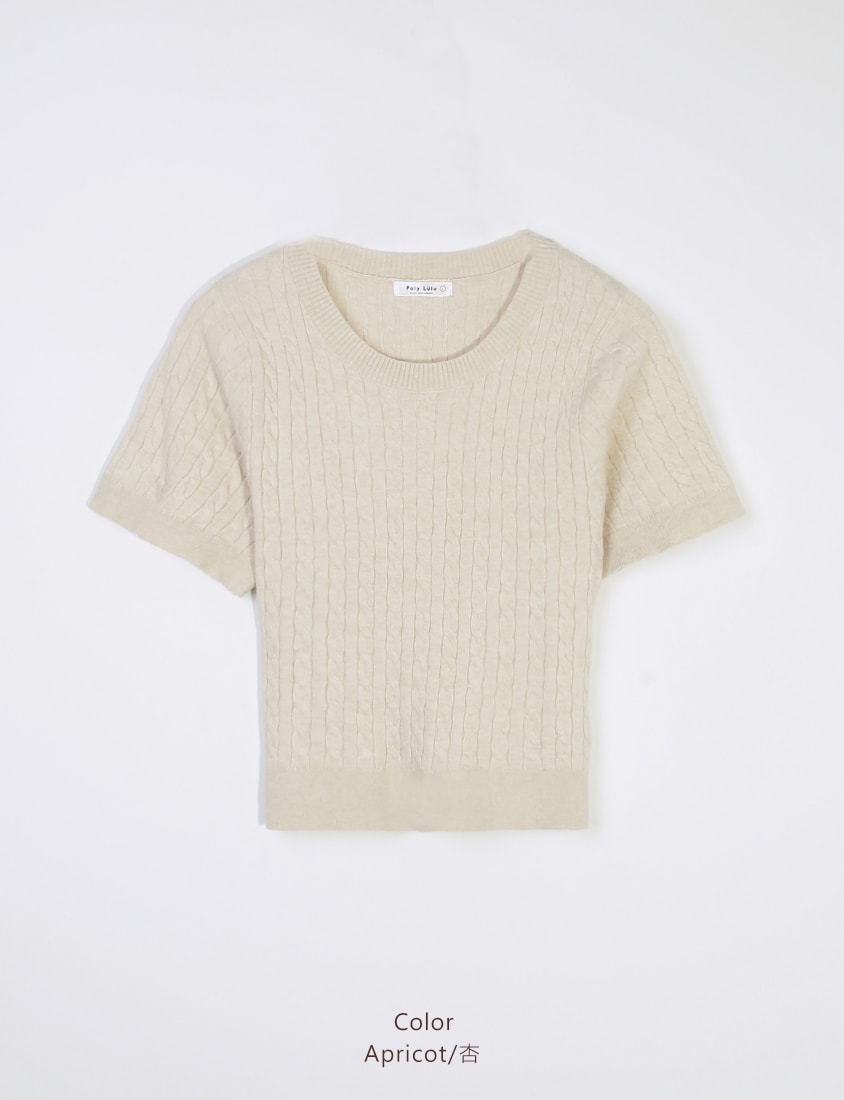 Crewneck Cable Knit Short Sleeve Top