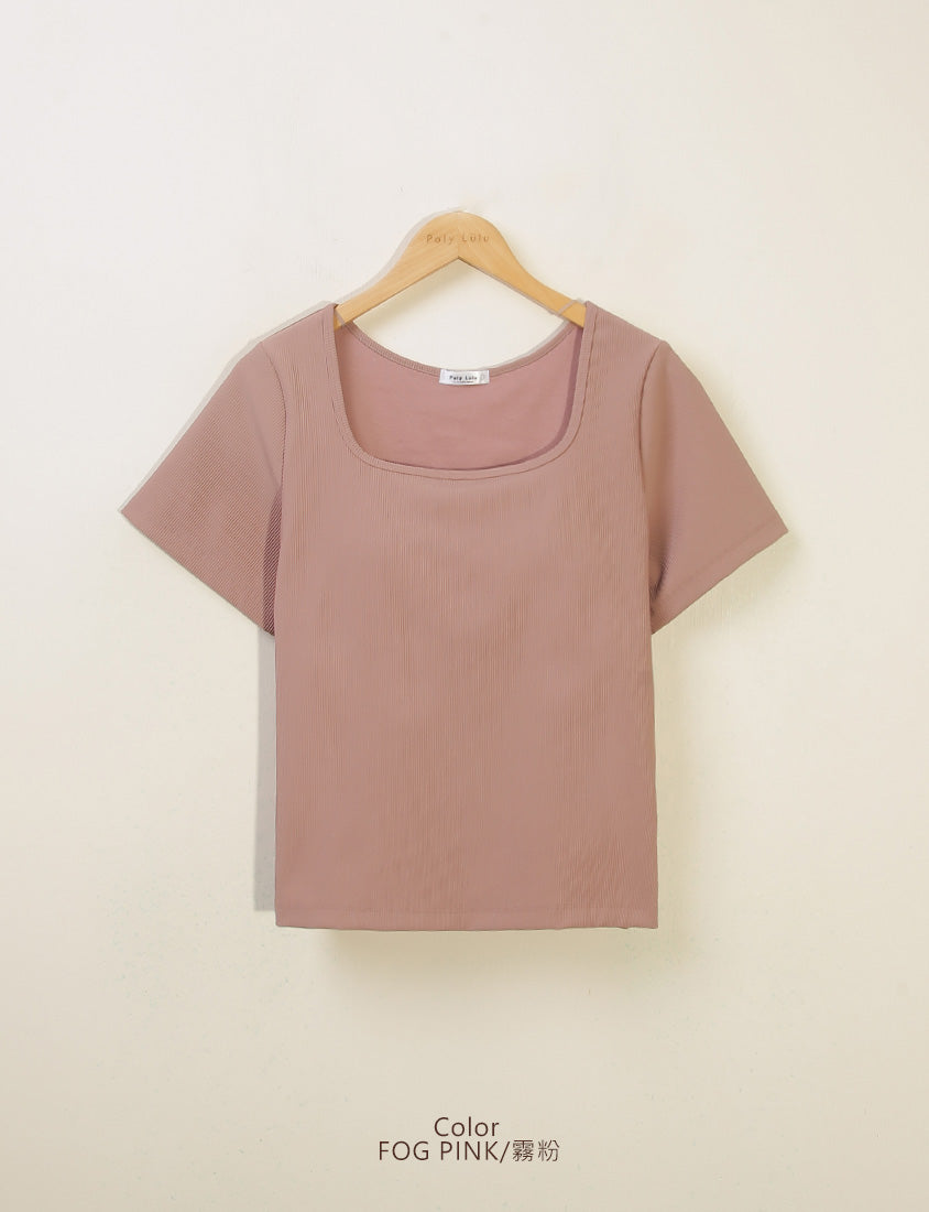 Pobra. Airy Ribbed Square Neck Short Sleeve Plus Size Bra Top