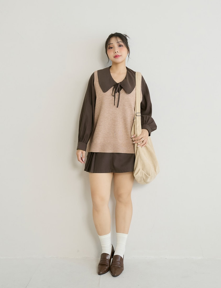 Versatile Multicolor V-Neck Cropped Plus Size Knit Vest