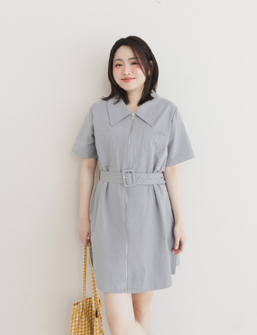 Casual Cargo Zip-Front Plus Size Mini Dress (With Belt)