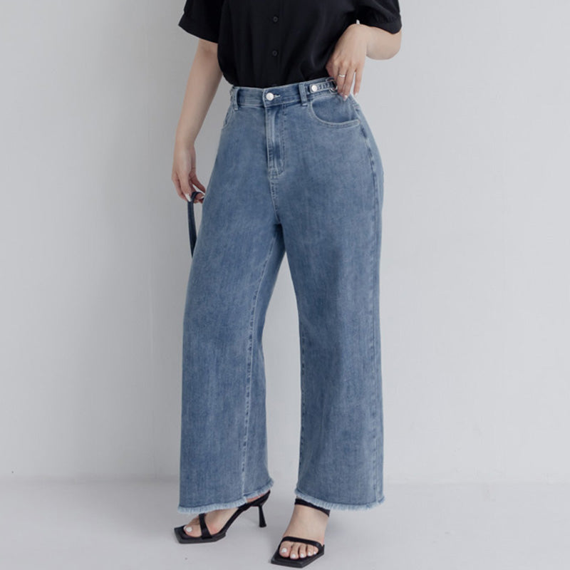 Cooling Tech with Raw Hem Plus Size Straight Leg Denim